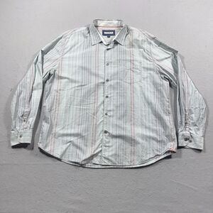 32 Bar Blues Shirt Men 2XL Green Striped Button Down Long Sleeve Costal Vacation